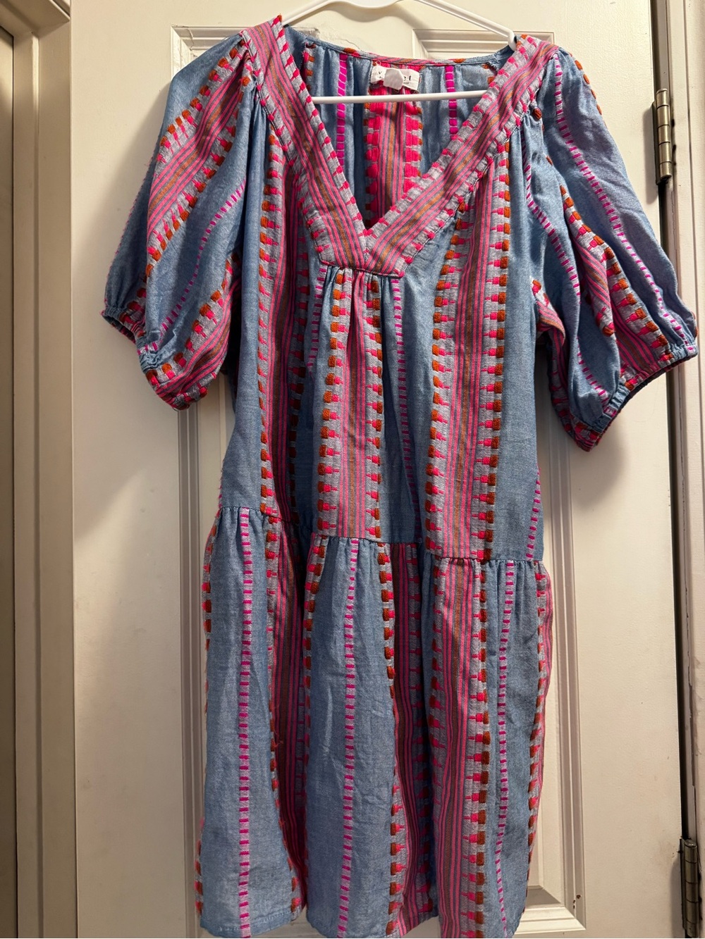 Velvet by Graham & Spencer Blue Dress with Pink and Red Stripes